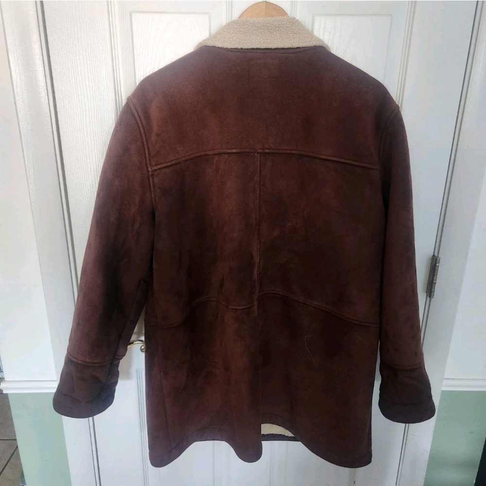 Lauren Ralph Lauren Vintage Sherpa Lined Brown Suede Coat Faux Size XL Winter - Picture 7 of 7